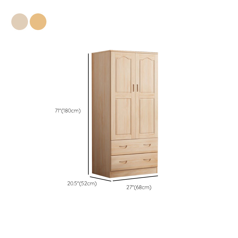 Modern Natural Solid Wood Wardrobe Freestanding Wardrobe with Self Close Drawers