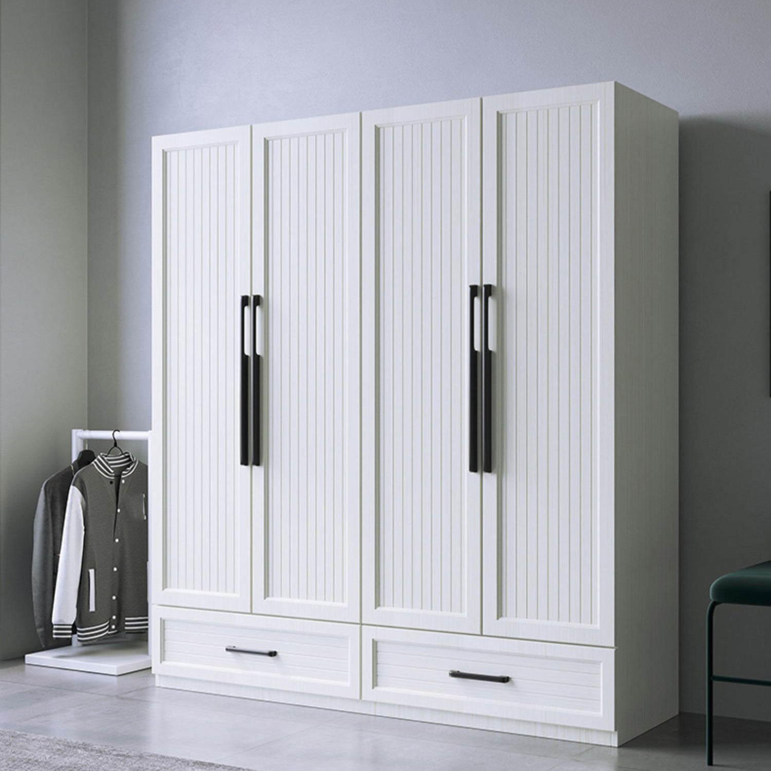 Modern Aluminum Multifunctional Wardrobe Freestanding Wardrobe with Self Close Drawers