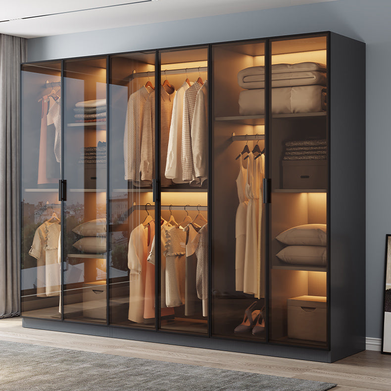 Freestanding Tempered Glass Wardrobe Modern Wardrobe with Garment Rod