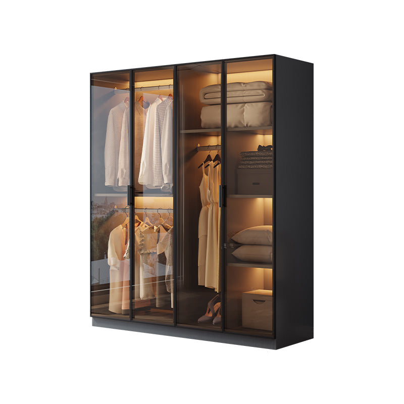 Freestanding Tempered Glass Wardrobe Modern Wardrobe with Garment Rod