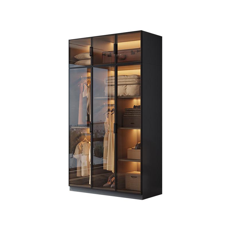 Freestanding Tempered Glass Wardrobe Modern Wardrobe with Garment Rod