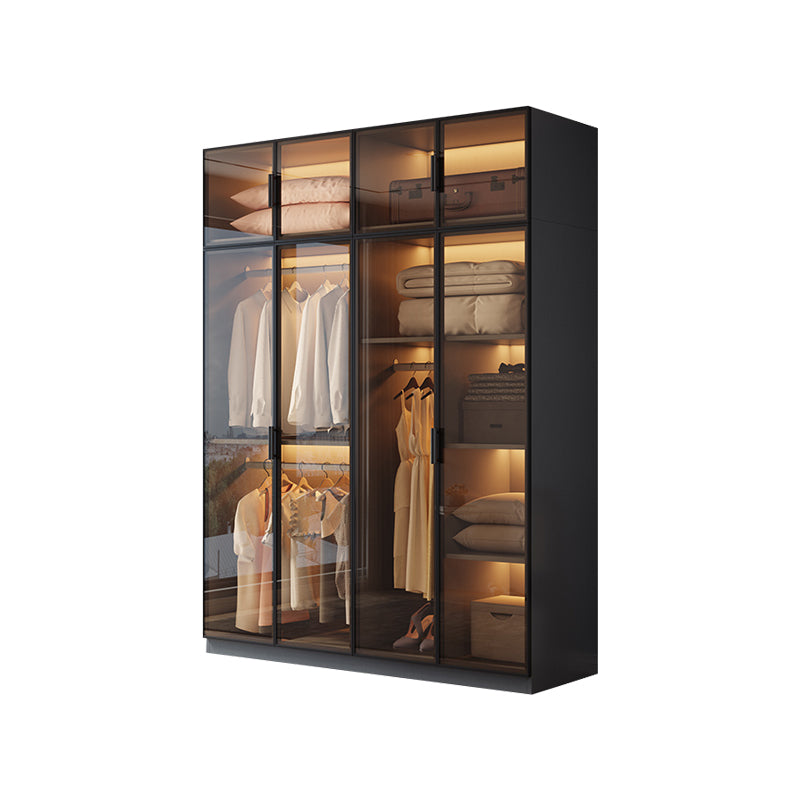 Freestanding Tempered Glass Wardrobe Modern Wardrobe with Garment Rod