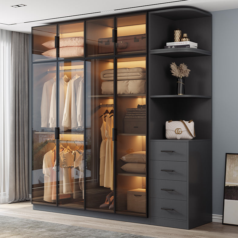 Freestanding Tempered Glass Wardrobe Modern Wardrobe with Garment Rod