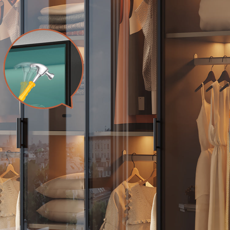 Freestanding Tempered Glass Wardrobe Modern Wardrobe with Garment Rod