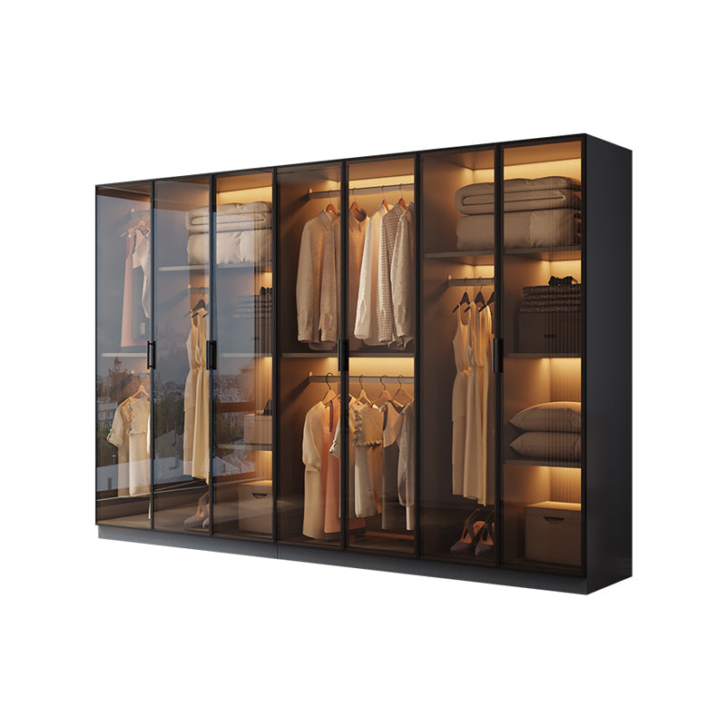 Freestanding Tempered Glass Wardrobe Modern Wardrobe with Garment Rod