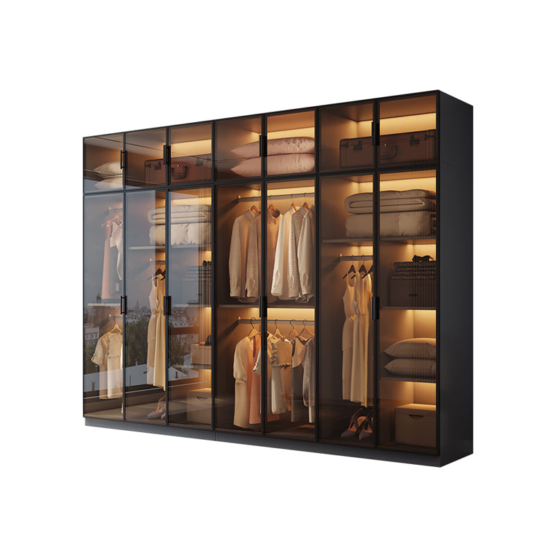Freestanding Tempered Glass Wardrobe Modern Wardrobe with Garment Rod