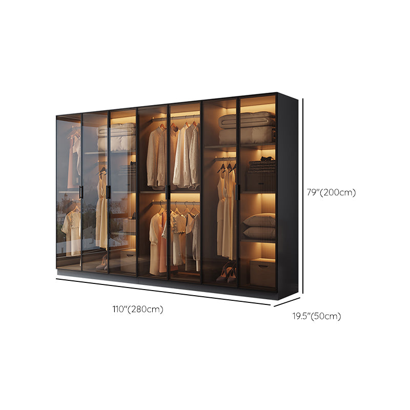 Freestanding Tempered Glass Wardrobe Modern Wardrobe with Garment Rod