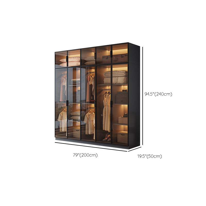 Freestanding Tempered Glass Wardrobe Modern Wardrobe with Garment Rod