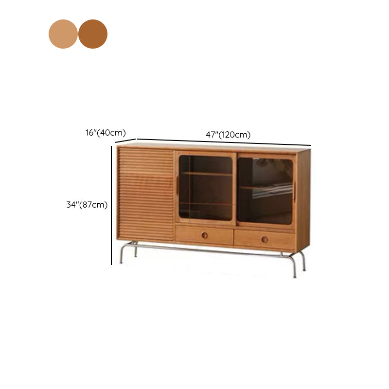 Modern Style Sideboard Cabinet Brown Solid Wood Server with 2-Drawer
