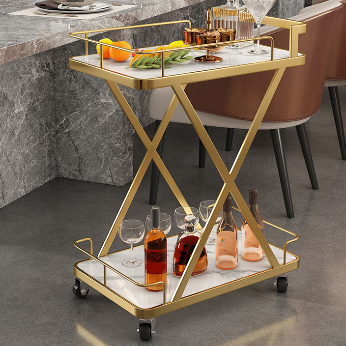 Modern Dining Room Prep Table Rolling Open Shelves Kitchen Trolley