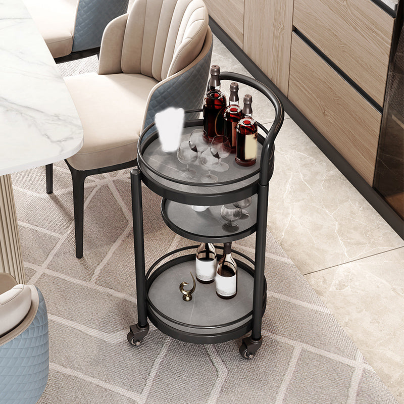 Modern Open Storage Prep Table Round Shape Home Dining Kitchen Trolley