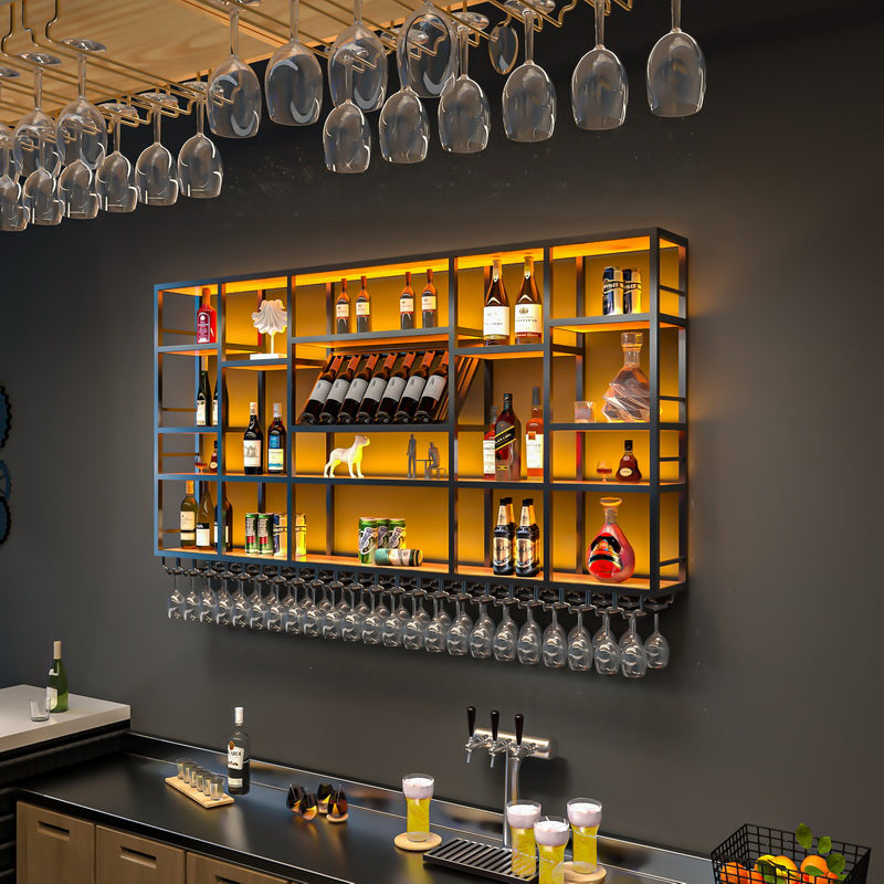 Wine Rack Modern Style Wall Mounted Wine Holder Rack with Wooden Shelf