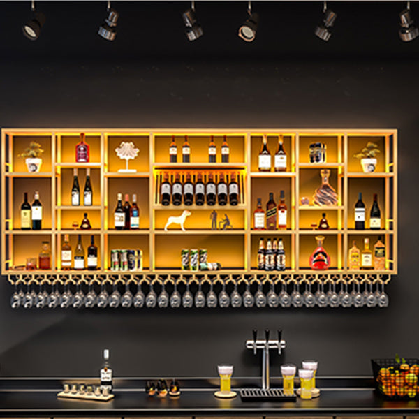 Wine Rack Modern Style Wall Mounted Wine Holder Rack with Wooden Shelf