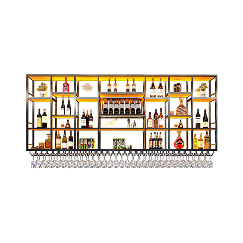 Wine Rack Modern Style Wall Mounted Wine Holder Rack with Wooden Shelf
