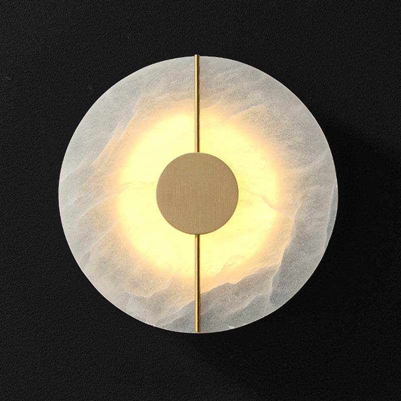 Brass and Stone Wall Lighting Round / Oval LED Wall Mounted Fixture in Gold