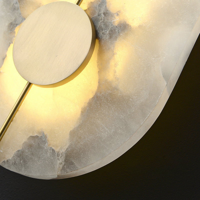 Brass and Stone Wall Lighting Round / Oval LED Wall Mounted Fixture in Gold