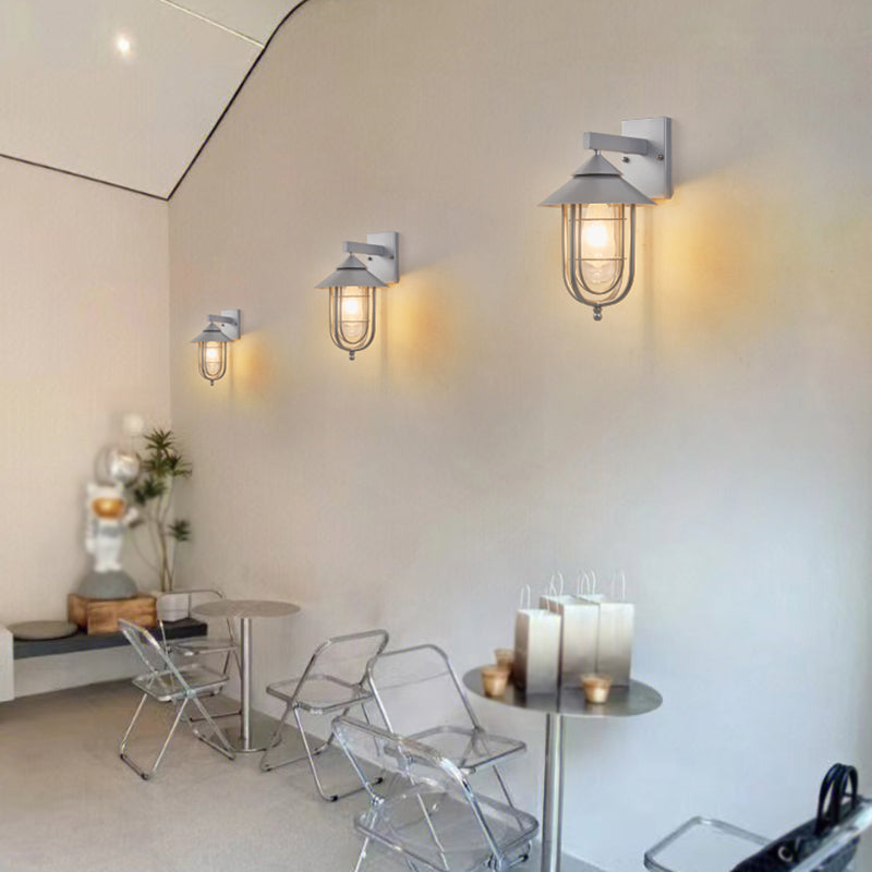 Industrial Metal Wall Sconce Cone Shape Wall Light with Glass Shade for Courtyard