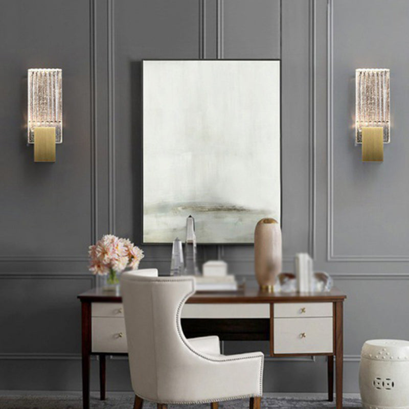 Iron and Crystal Wall Lighting Fixture in Gold LED Post Modern Wall Sconce