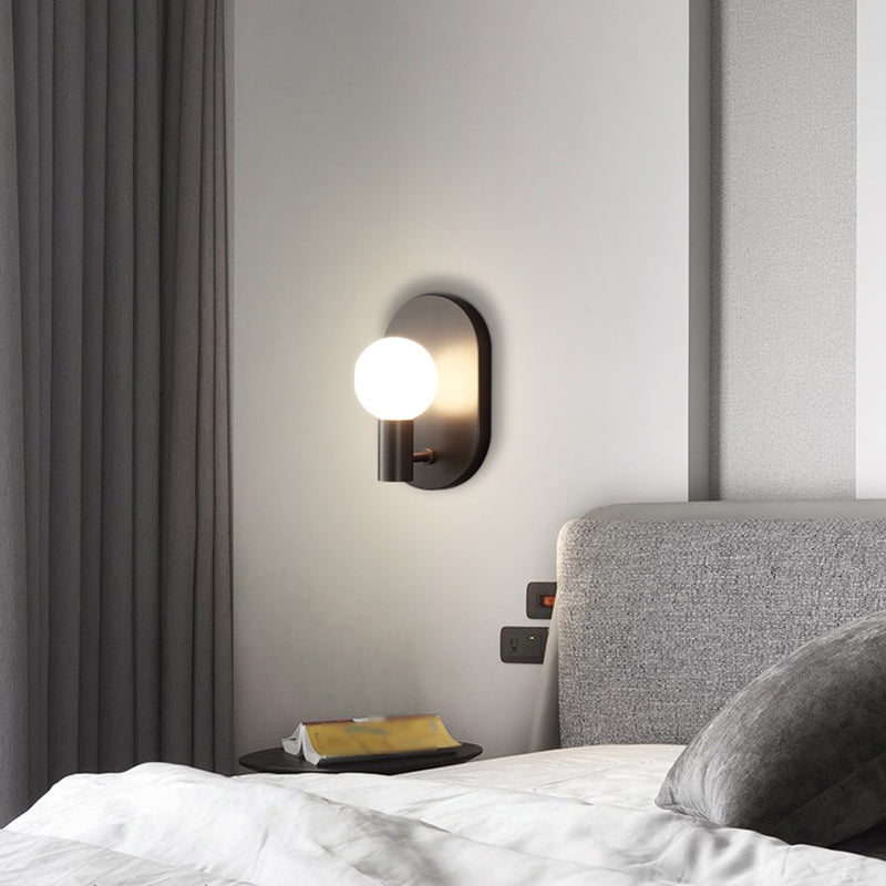 Solid Brass Wall Lamp Contemporary Black / Gold Wall Light with Glass Shade