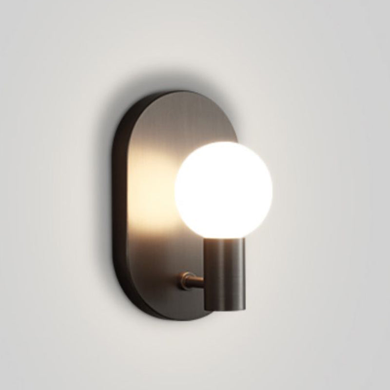 Solid Brass Wall Lamp Contemporary Black / Gold Wall Light with Glass Shade