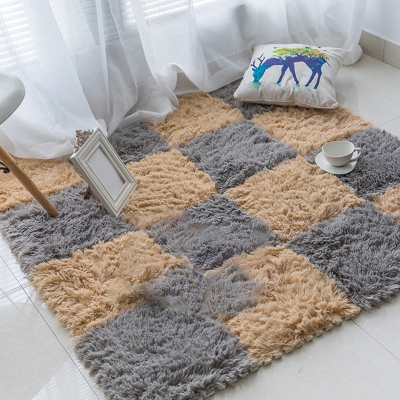 Bedroom Carpet Tiles Solid Color Square Shag Stain Resistant Carpet Tiles