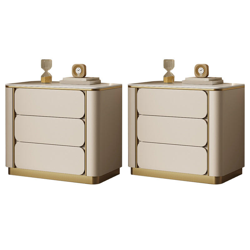 Stone Bedside Cabinet Classic Glam Bed Nightstand with 3 Drawers