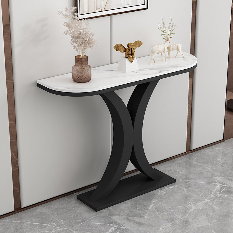 Glam Console Table Half Moon Marble Accent Table , 12 Inch Wide