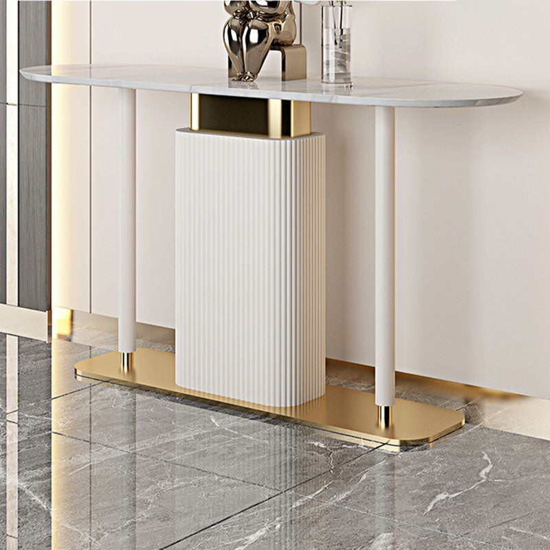 Modern Oval Console Table Stone Console Sofa Table in White/Black