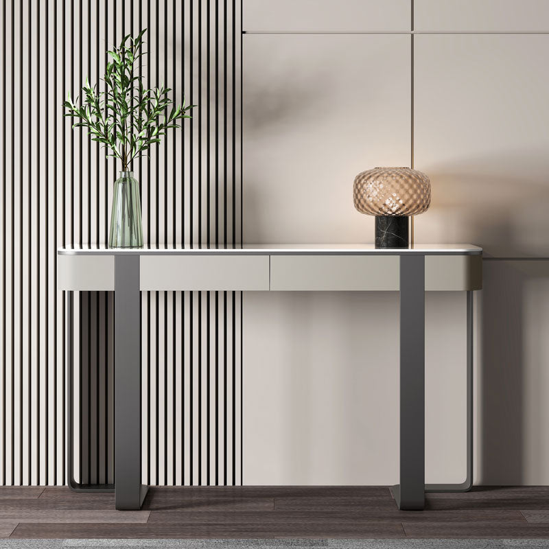Modern Rectangular Console Table Stone Console Sofa Table in Grey/Gold