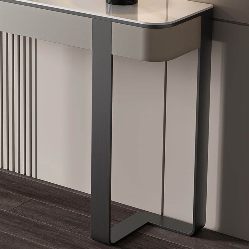 Modern Rectangular Console Table Stone Console Sofa Table in Grey/Gold