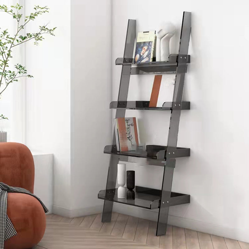 Contemporary Open Back Bookshelf Acrylic Ladder Bookcase with Shelves