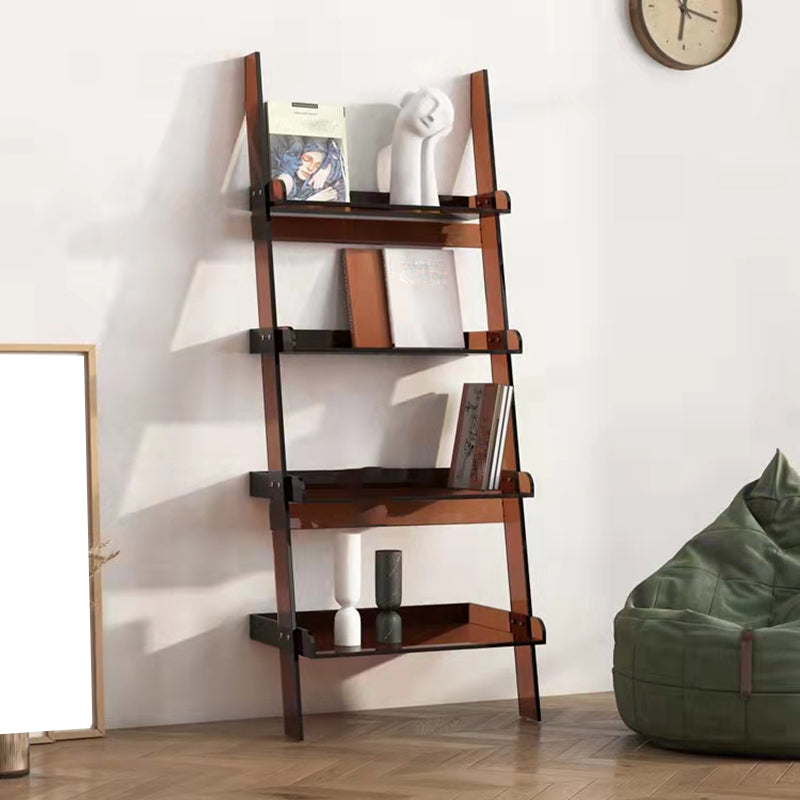 Contemporary Open Back Bookshelf Acrylic Ladder Bookcase with Shelves