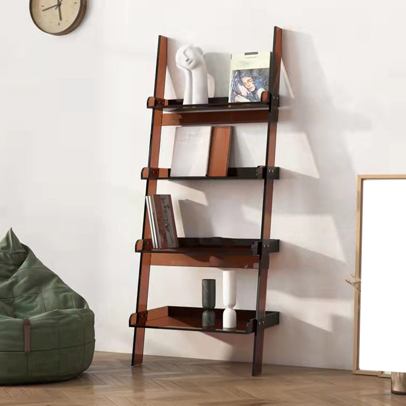 Contemporary Open Back Bookshelf Acrylic Ladder Bookcase with Shelves