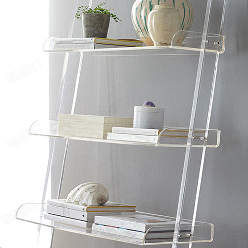 Contemporary Open Back Bookshelf Acrylic Ladder Bookcase with Shelves