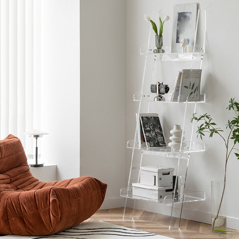 Contemporary Open Back Ladder Bookshelf Acrylic Bookcase with Shelves