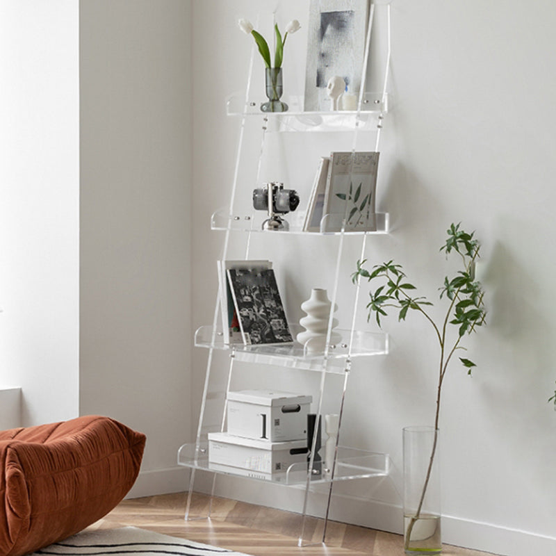 Contemporary Open Back Ladder Bookshelf Acrylic Bookcase with Shelves