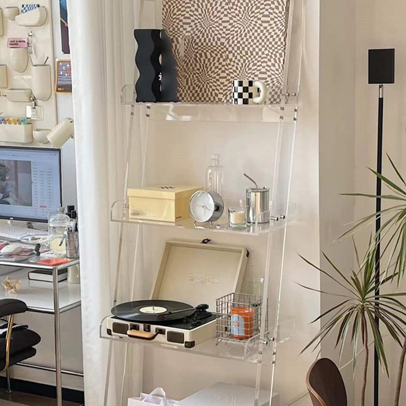 Contemporary Open Back Ladder Bookshelf Acrylic Bookcase with Shelves