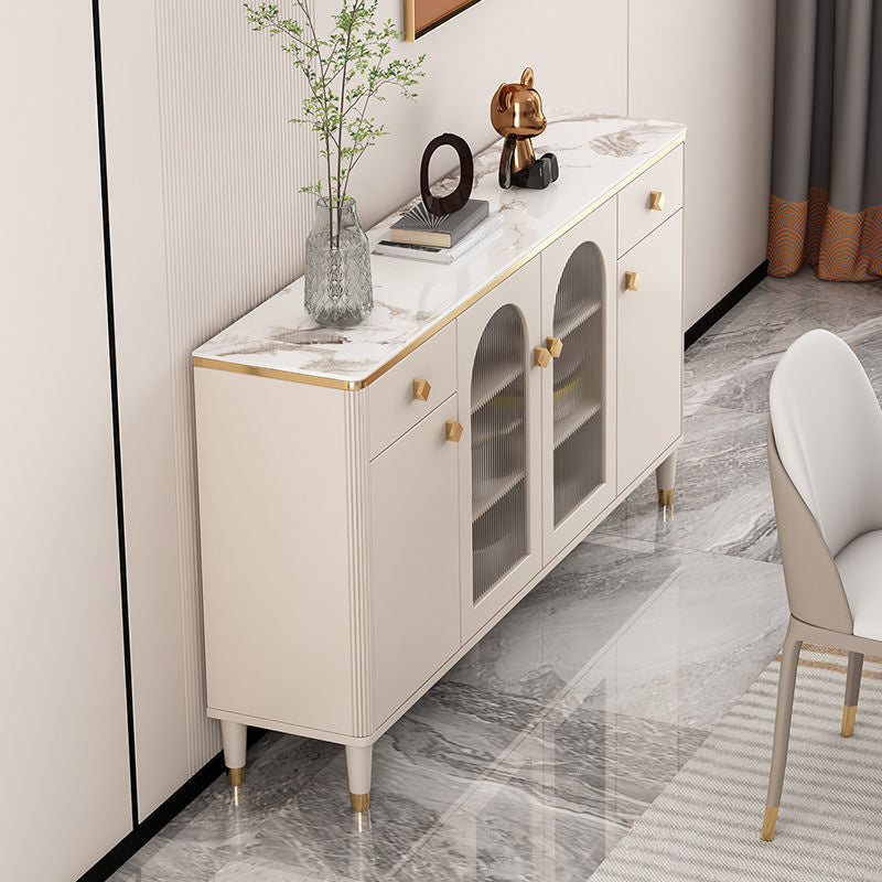 Contemporary Glass Doors Display Stand Wood Hutch Cabinet for Living Room