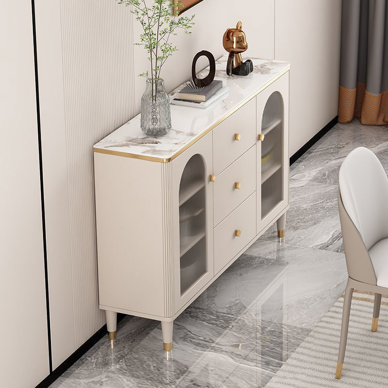 Contemporary Glass Doors Display Stand Wood Hutch Cabinet for Living Room