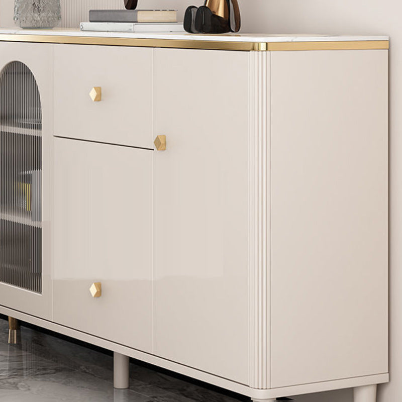 Contemporary Glass Doors Display Stand Wood Hutch Cabinet for Living Room