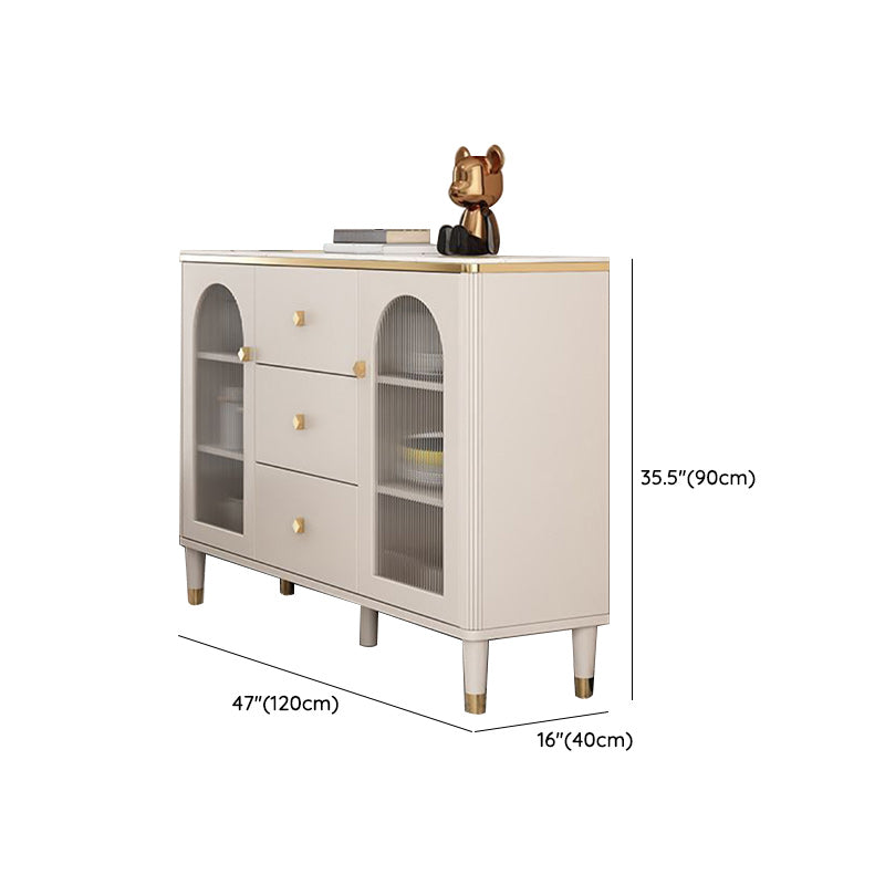 Contemporary Glass Doors Display Stand Wood Hutch Cabinet for Living Room