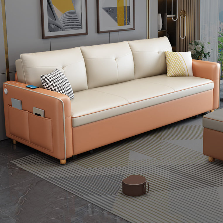 Modern Sleeper Sofa White with Storage Pillow Back Square Arms Sofa Futon