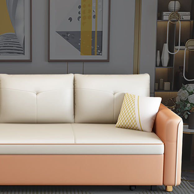 Modern Sleeper Sofa White with Storage Pillow Back Square Arms Sofa Futon