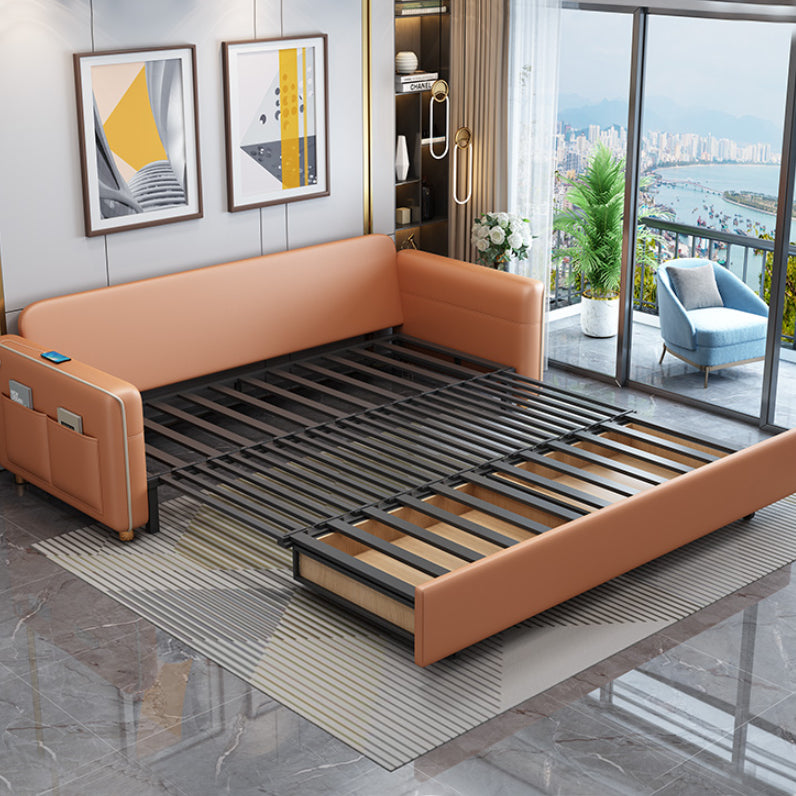 Modern Sleeper Sofa White with Storage Pillow Back Square Arms Sofa Futon