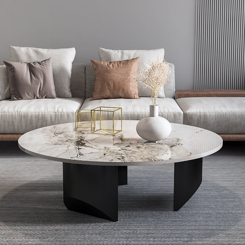 Round Coffee Table in Black Luxurious Stone Top Cocktail Table