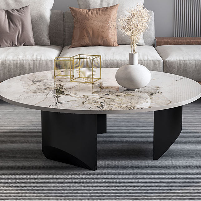 Round Coffee Table in Black Luxurious Stone Top Cocktail Table