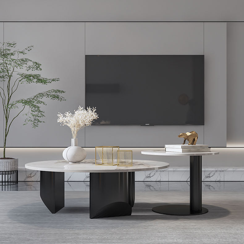 Round Coffee Table in Black Luxurious Stone Top Cocktail Table