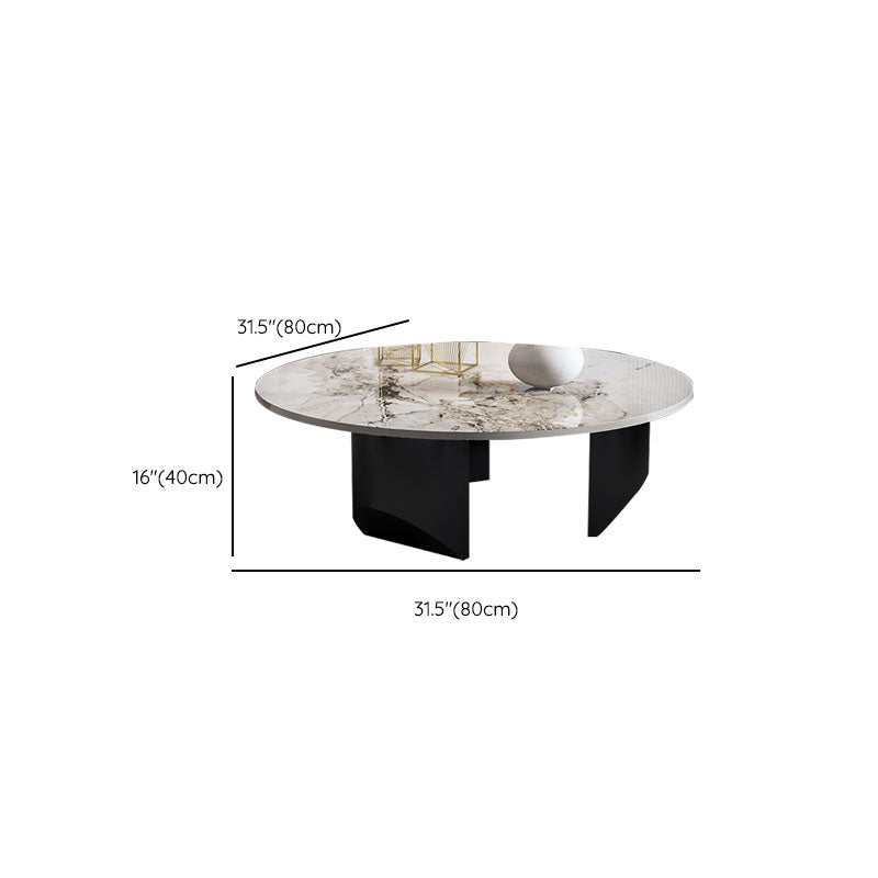 Round Coffee Table in Black Luxurious Stone Top Cocktail Table