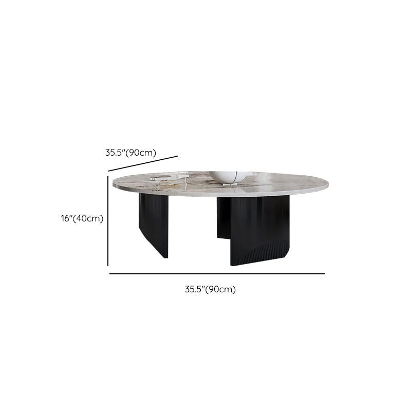 Round Coffee Table in Black Luxurious Stone Top Cocktail Table