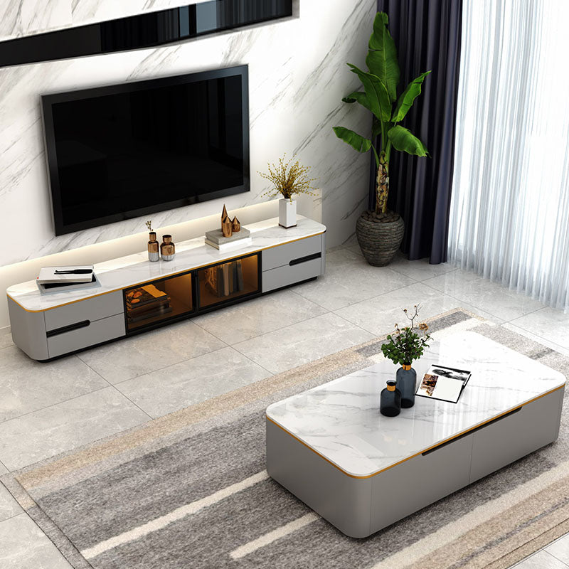 Rectangular Slate Coffee Table Contemporary Simple 4 Drawers Cocktail Table in White
